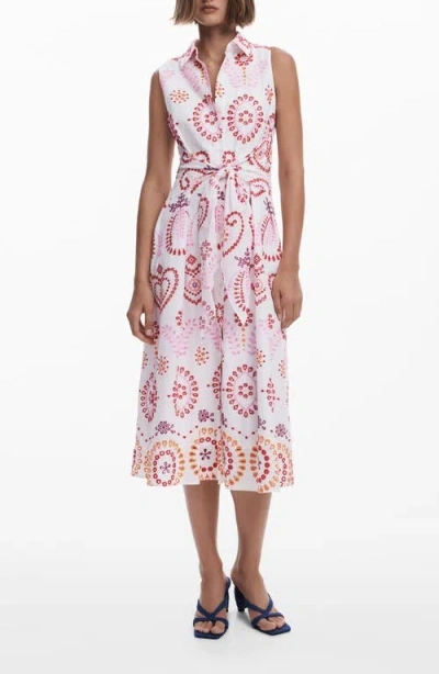 Desigual Embroidered Sleeveless Cotton Shirtdress In Pink