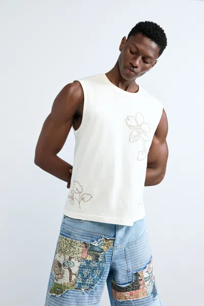 Desigual Embroidered Spaghetti Strap Top In White