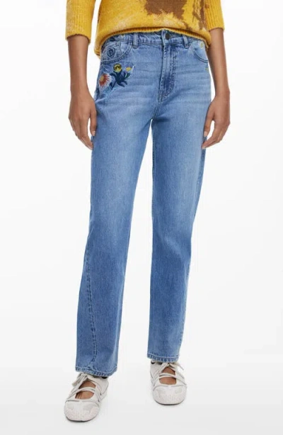 DESIGUAL DESIGUAL EMBROIDERED STRAIGHT LEG JEANS