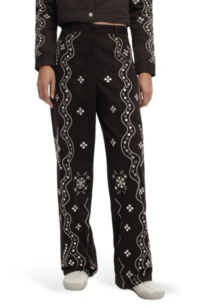 Desigual Embroidered Straight Leg Pants In Brown