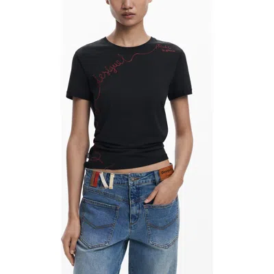 DESIGUAL DESIGUAL EMBROIDERED STRETCH COTTON T-SHIRT