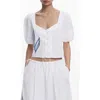 Desigual Embroidered Tie Front Top In White