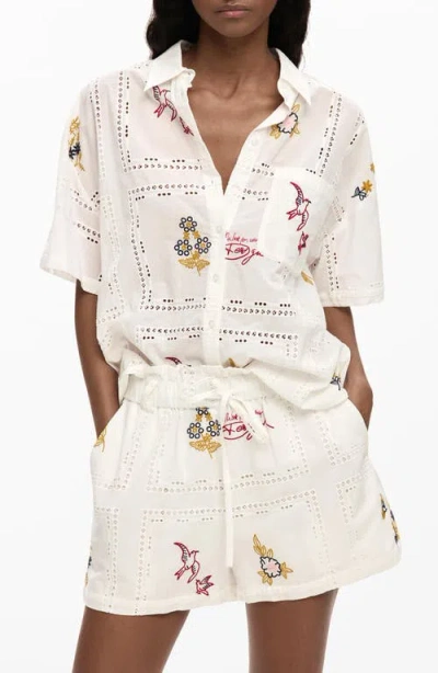 Desigual Embroidered Woven Shirt In White