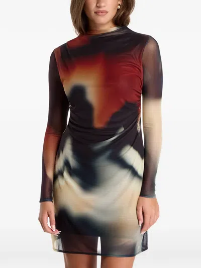Desigual Estocolomo Abstract-print Ruched Mini Dress In Black