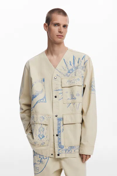 Desigual Ethnic Print Jacket In White