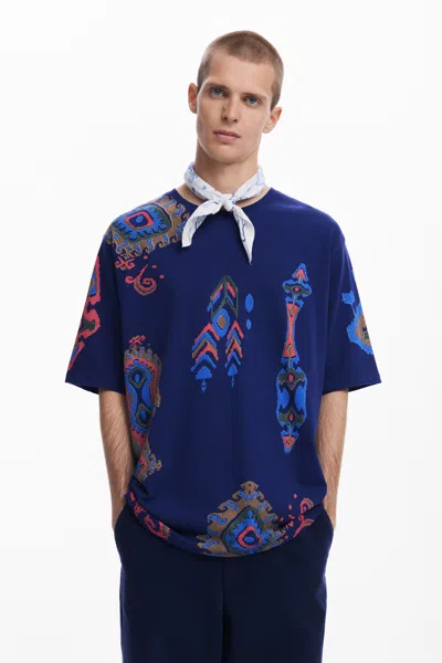 Desigual Ethnic Print T-shirt In Blue