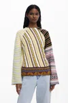 Desigual Pieced Mixed Stripe Sweater In Multi
