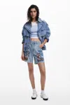 Desigual Patchwork Pattern Denim Shorts In Blue