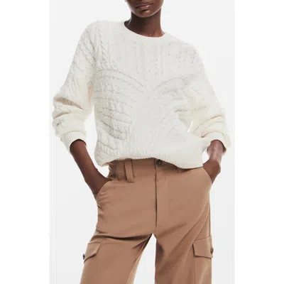 Desigual Exeter Cable Crewneck Sweater In Light Beige