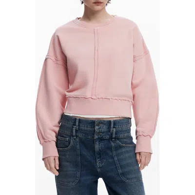 Desigual Exposed Seam Cotton Sweatshirt In Pink