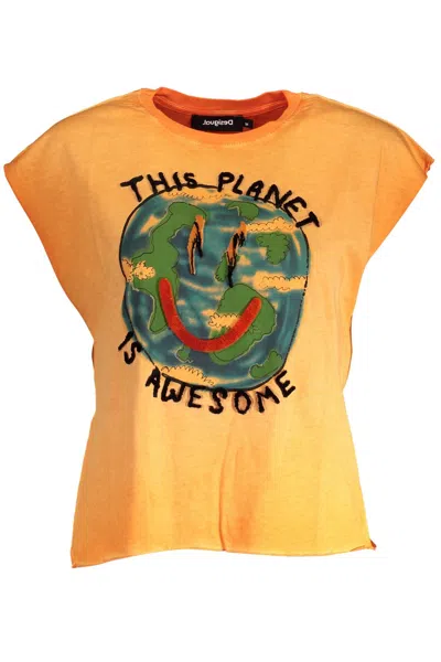 Desigual Eye-catching Contrasting Print Tee In Orange
