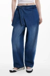 Desigual Faded Faux Wrap Jeans In Blue