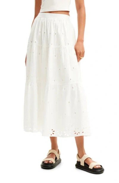 Desigual Fal Vicenza Eyelet Midi Skirt In White