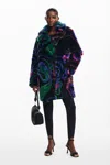Desigual M. Christian Lacroix Fur-effect Coat In Black