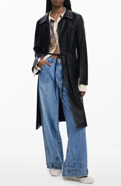 Desigual Faux Leather Coat In Black