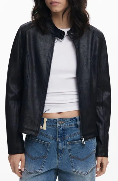 Desigual Faux Leather Jacket In Black