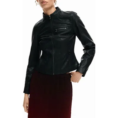 Desigual Faux Leather Jacket In Black