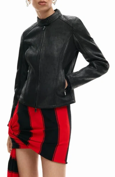 Desigual Faux Leather Jacket In Black