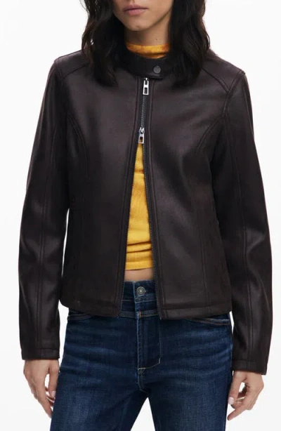 Desigual Faux Leather Jacket In Brown