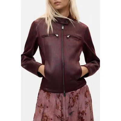 Desigual Faux Leather Jacket In Burgundy
