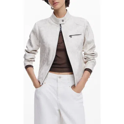 Desigual Faux Leather Moto Jacket In White