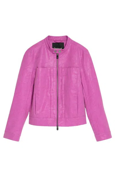 Desigual Faux Leather Short Jacket In Pink
