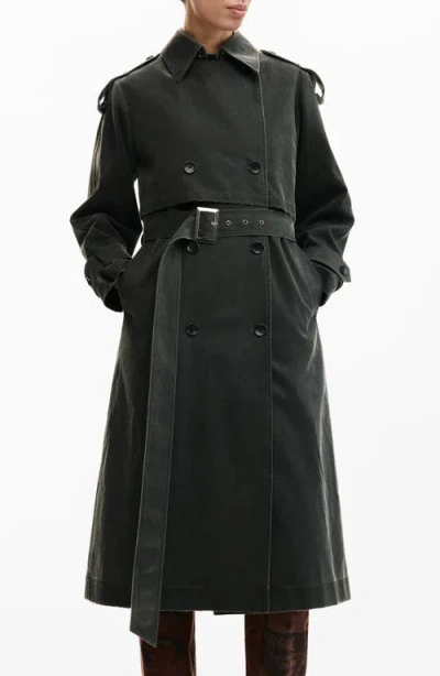 Desigual Faux Leather Trench In Green