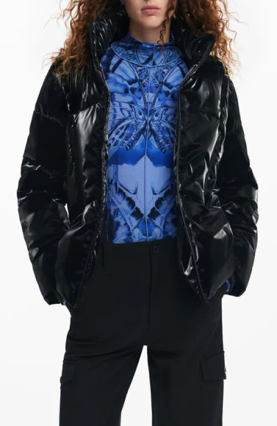 DESIGUAL DESIGUAL FAUX PATENT LEATHER PADDED JACKET