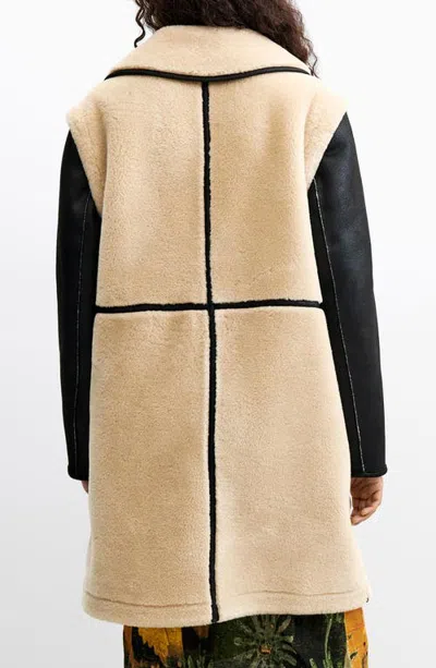 Desigual Faux Shearling Coat With Detachable Sleeves In Multi