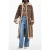 Desigual Faux Shearling Trim Longline Coat In Brown