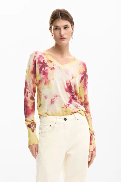 Desigual Fine Floral Sweater In Multi