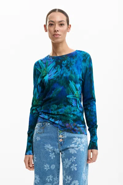 Desigual Fine Garden Flowers Sweater In Blue