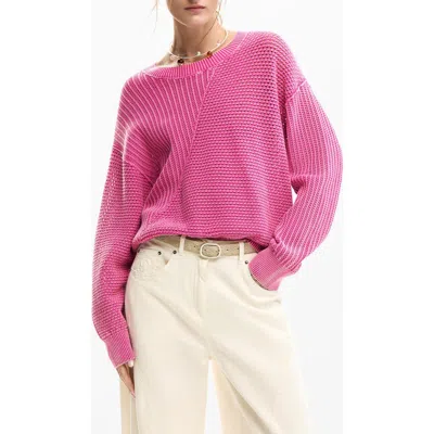 Desigual Fine Gauge Crewneck Sweater In Pink