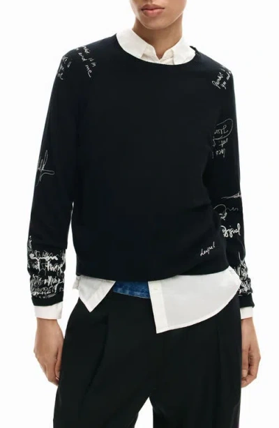 Desigual Fine Gauge Graphic Sweater In Black
