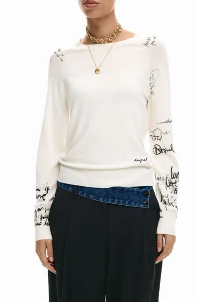 Desigual Fine Gauge Graphic Sweater In Neutral