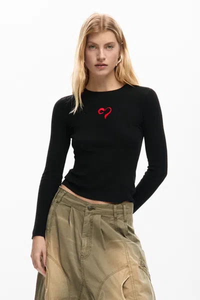 Desigual Fine Heart Sweater In Black