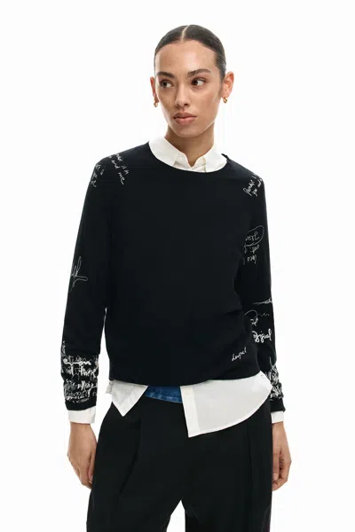 Desigual Fine Jersey Lettering In Black