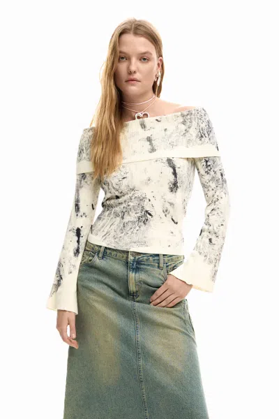 Desigual Fine Oslo Sweater In White