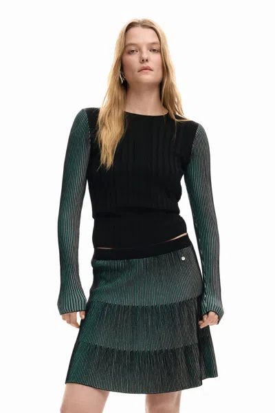 Desigual Fine Pleated Sweater In Green