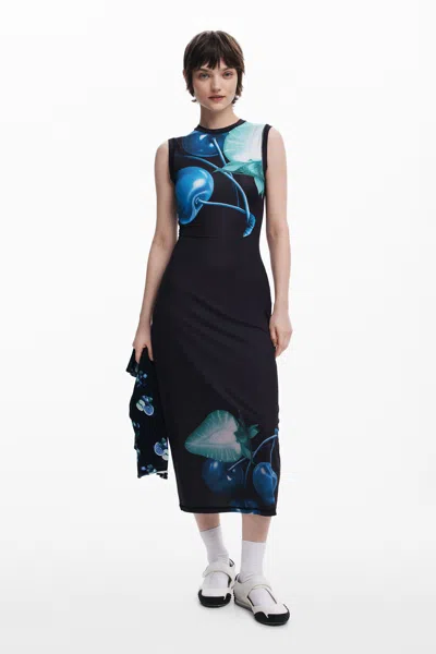 Desigual Fitted Cherry Dress In Black