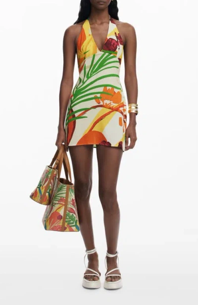 Desigual Fitted Cover-up Minidress In Light Beige