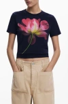 Desigual Fitted Floral Crop T-shirt In Blue