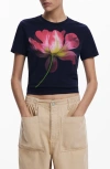 Desigual Fitted Floral Crop T-shirt In Navy Blue