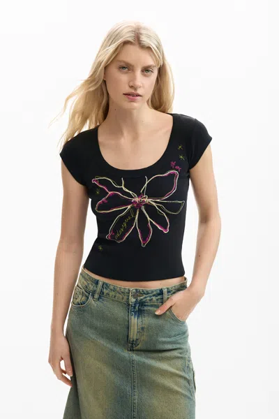 Desigual Fitted Flower T-shirt In Animal Print