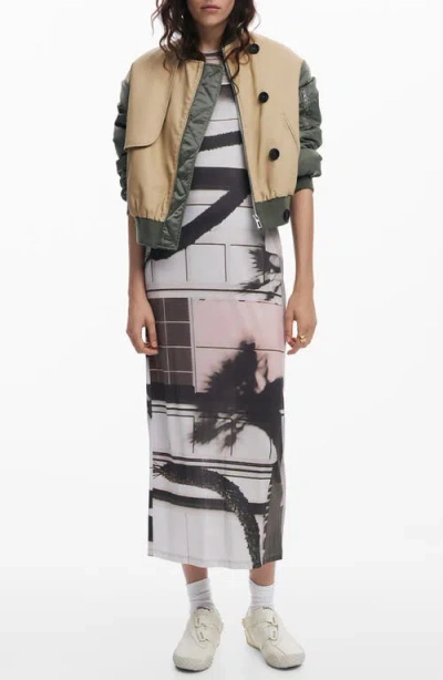 Desigual Fitted Midi Slipdress In White