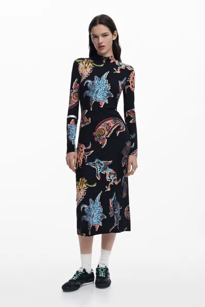 Desigual Fitted Paisley Dress M.c.lacroix In Black