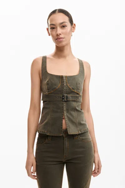 Desigual Fitted Strappy Blouse In Green