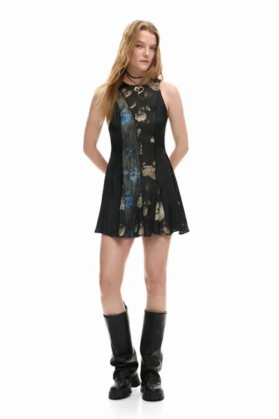 Desigual Flared Dress Flowers In Black