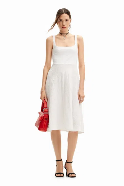 Desigual Flared Midi Dress In White