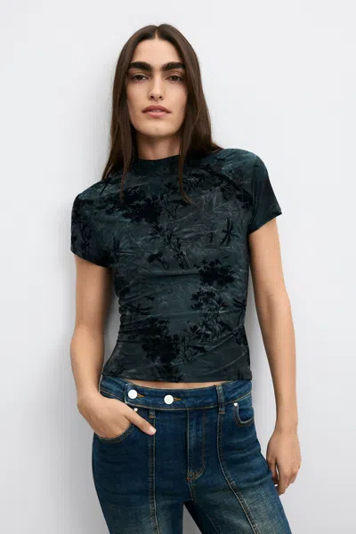 Desigual Flocked Flare Trousers In Black